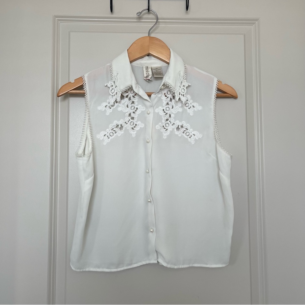 White Embroidered Sleeveless Top